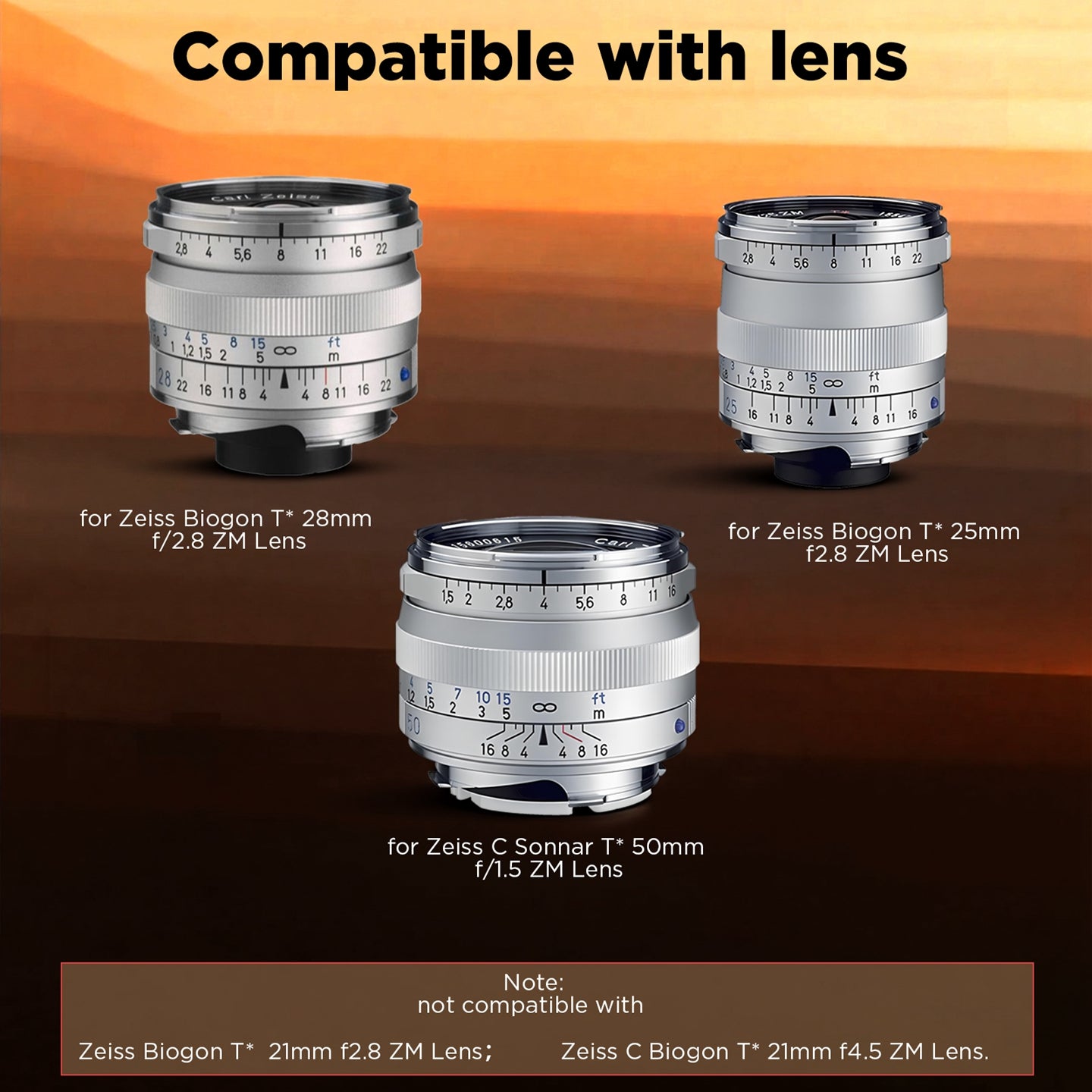 Haoge New Square Metal Lens Hood for Carl Zeiss C Sonnar T* 1.5/50 50mm f1.5 ZM, Biogon T* 2.8/25 25mm f2.8 ZM, 2.8/28 28mm f2.8 ZM Lens LH-ZV03-NB