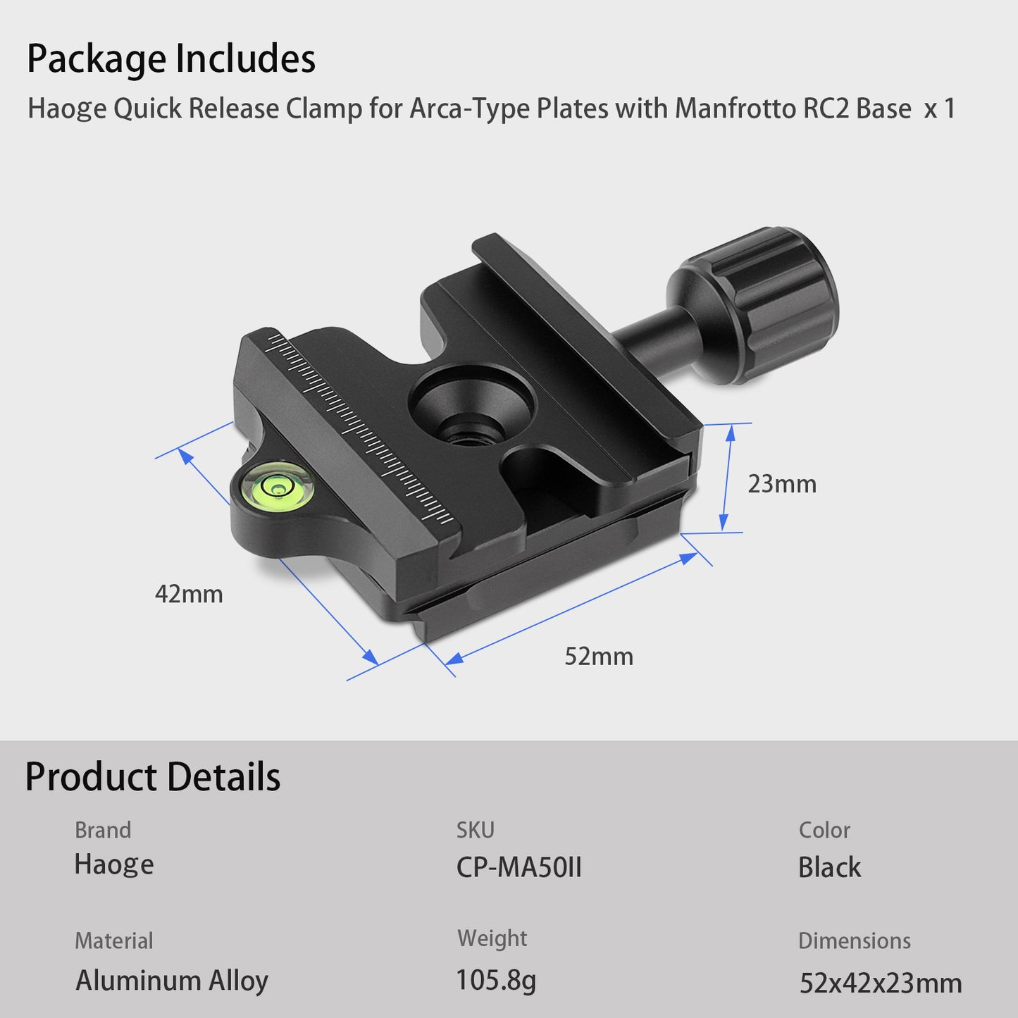 Haoge Quick Release QR Clamp Adapter Convertor for Manfrotto RC2 System to Arca-Swiss Compatible