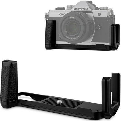 Haoge Camera Bracket Holder Hand Grip for OM SYSTEM OM-3 Camera fit Arca Swiss Kirk RRS Benro Quick Release Plate Silver HG-OM3-S