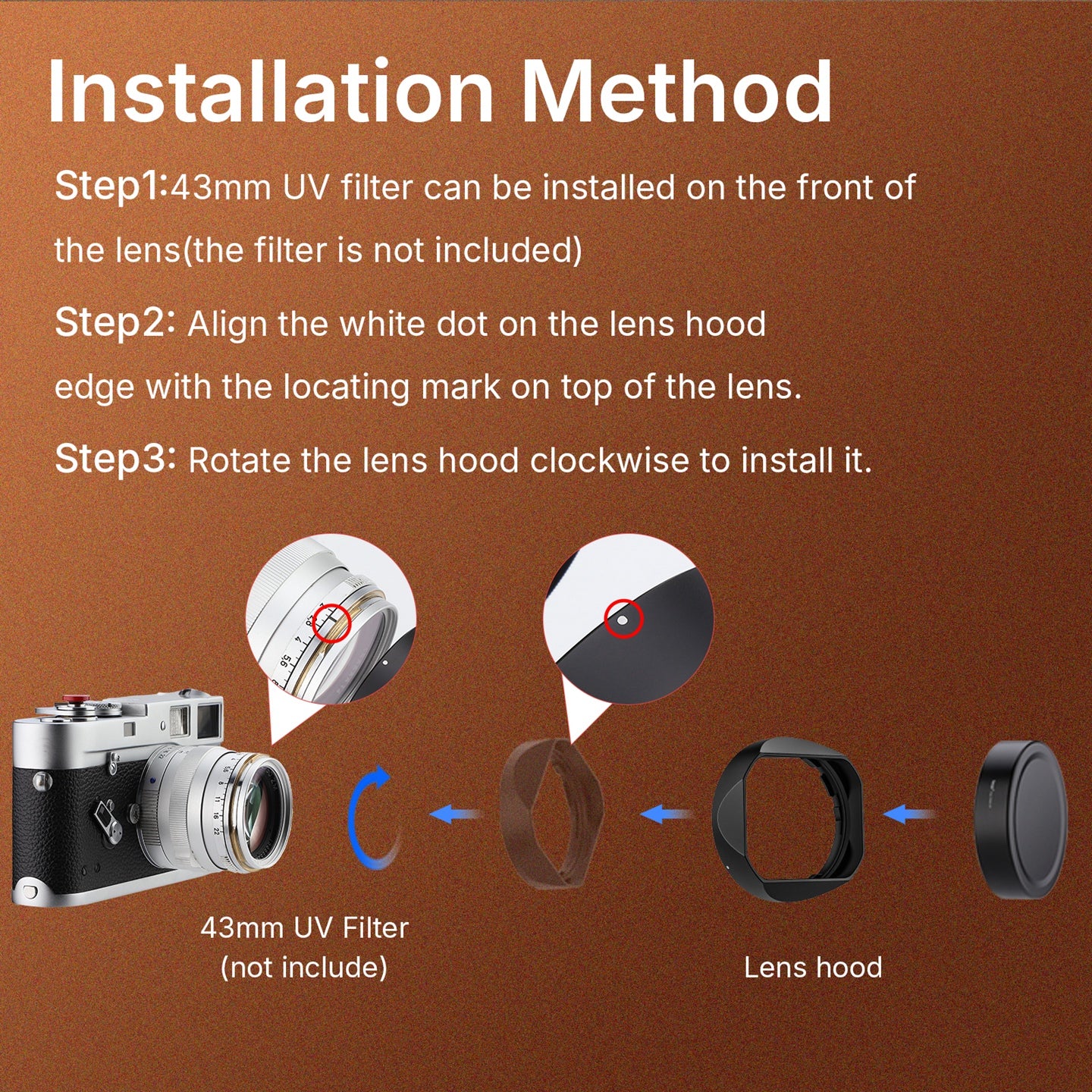 Haoge New Square Metal Lens Hood for Voigtlander NOKTON Classic 35mm F1.4 I/II VM,NOKTON Classic 40mm F1.4 VM,NOKTON 50mm F1.5 Aspherical II VM,NOKTON 28mm F1.5 Aspherical I/II VM Lens