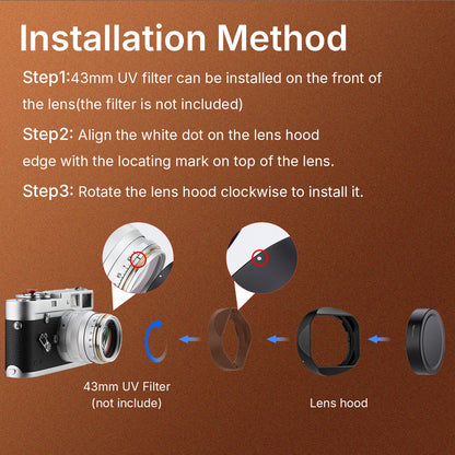 Haoge New Square Metal Lens Hood for Voigtlander NOKTON Classic 35mm F1.4 I/II VM,NOKTON Classic 40mm F1.4 VM,NOKTON 50mm F1.5 Aspherical II VM,NOKTON 28mm F1.5 Aspherical I/II VM Lens
