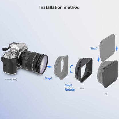 Haoge Square Metal Lens Hood Shade with Cap for Fujifilm Fuji Fujinon XF16-55mm F2.8 R LM WR II Lens on X-Pro3 XT30II XT5 XT50 Camera