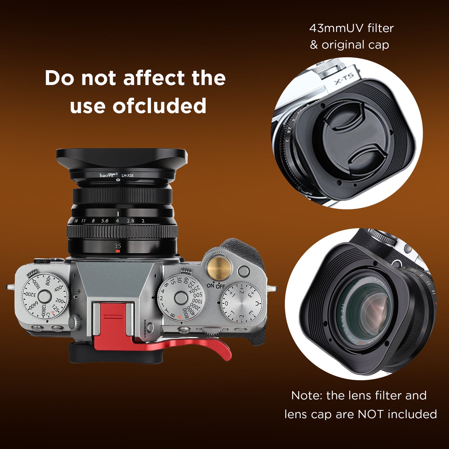 Haoge LH-X35 Square Metal Lens Hood Shade for Fuji Fujifilm XF 35mm f/2 R WR and XF 23mm f/2 R WR XC35mm F2 lens