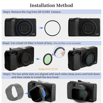 Haoge Metal Square Lens Hoods for RICOH GRIV GR4 Camera Accessories LH-GR4