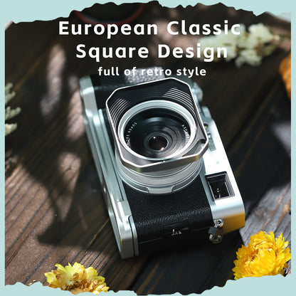 Haoge Square Metal Lens Hood for Fujifilm X100VI Fuji X100V X100F X100T X100S X70 Fuji Photo Camera Accessories Silver with 49mm Uv Filter Adapter Ring Hollow Out Designed LH-X1006-PS