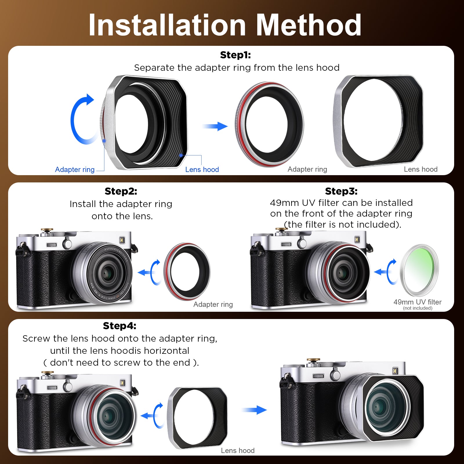 Haoge Squaret Metal Lens Hood for Fujifilm XF23mm F2.8 on XE5