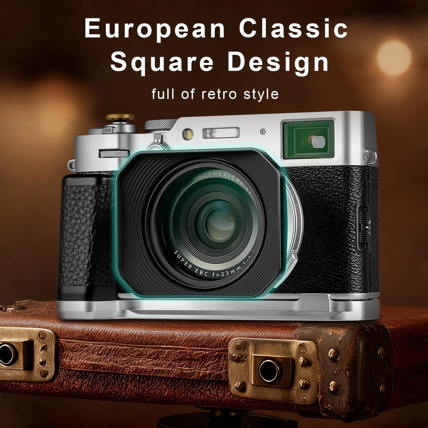 Haoge Square Metal Lens Hood with 49mm Uv Filter Adapter Ring for Fujifilm X100VI Fuji X100V X100F X100T X100S X70 Fuji Photo Camera Accessories LH-X1006B Black