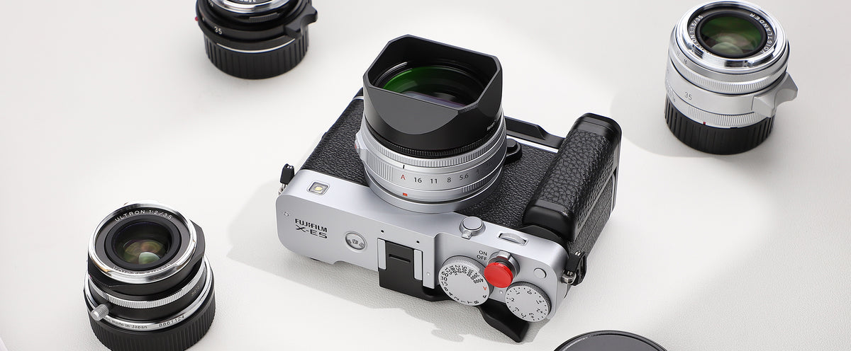 Haoge Metal Squaret Lens Hood for Fujifilm X-E5 & XF 23mm f2.8 set Fujinon XF27mmF2.8 R WR Lense 39mm Screw-in Hood Black,With Metal Cap, on XE5 Camera Body Kit