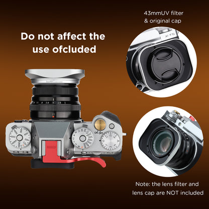 Haoge LH-X35S Square Metal Lens Hood Shade for Fujifilm Fuji Fujinon XF 35mm F2 ,XF 23mm f2 R WR and XC35mm F2 lens Silver