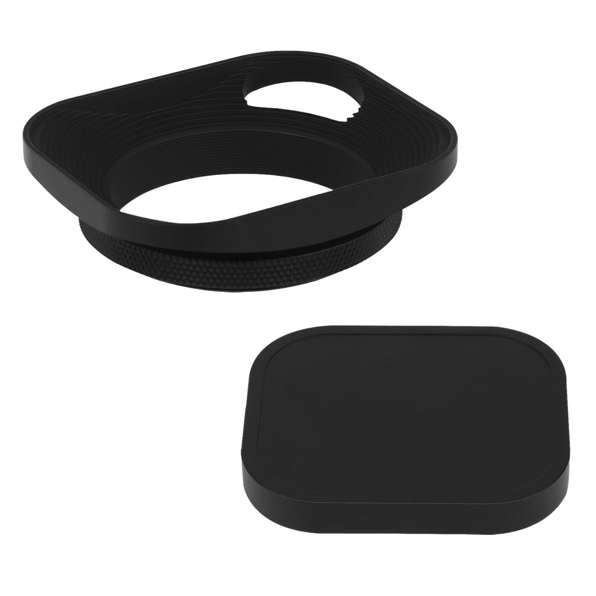 Haoge 49-mm-Vierkant-Gegenlichtblende aus Metall mit Schraubgewinde, Aussparungen und Kappe für Leica Q3, Q2 und Q Kameras mit 49-mm-Filtergewinde, Schwarz, LH-E2P