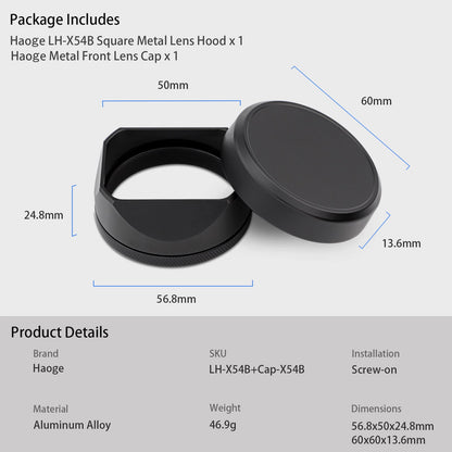 Haoge Square Metal Lens Hood for Fujifilm X100VI Fuji X100V X100F X100T X100S X100 X70 Camera Black with 49mm UV Filter Adapter Ring and Metal Cap