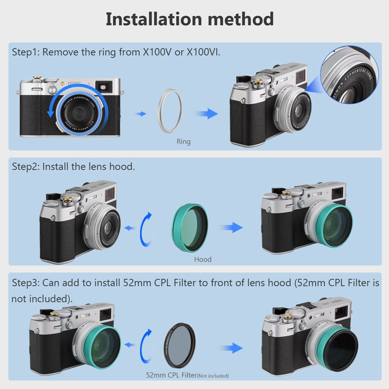 Haoge Metal Lens Hood with MC UV Protection Multicoated Ultraviolet Lens Filter for Fujifilm Fuji X100VI Camera Green LUV-X54L