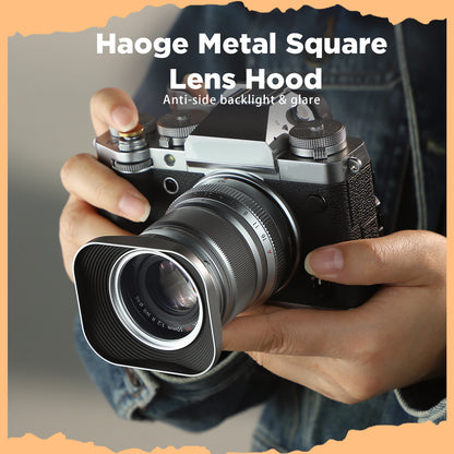 Haoge Silver 39/43/46/49/52mm Square Metal Screw-in Lens Hood for Fujifilm Canon Nikon Sony Leica Voigtlander Zeiss Nikkor Panasonic Pentax Contax Olympus Lens and Other Lens with Filter Thread