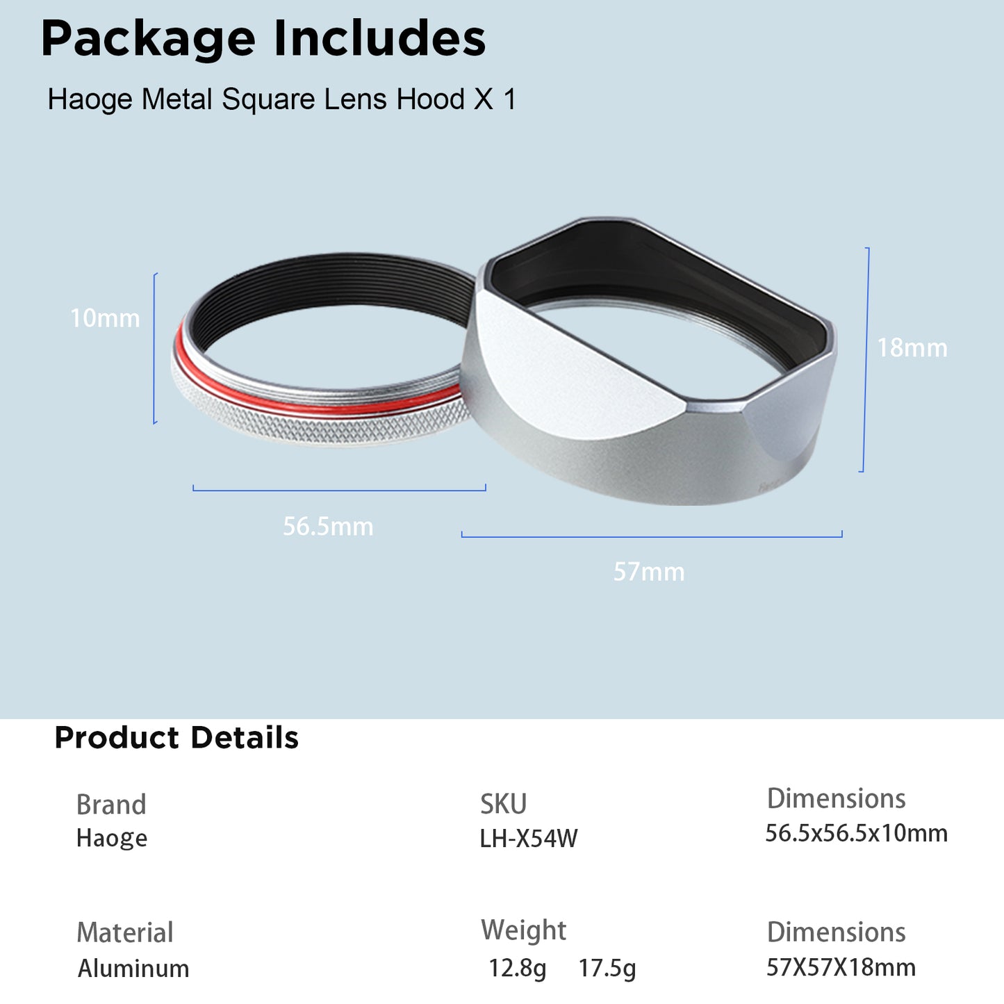 Haoge Square Metal Lens Hood for Fujifilm X100V Fuji X100VI Camera Silver with 49mm UV Filter Adapter Ring LH-X54B LH-X54W