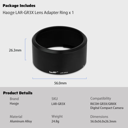 Haoge LAR-GR3X Lens Filter Adapter Ring for RICOH GR3X/GRIIIX Digital Compact Camera for GT-2 GW4 Wide Conversion Lens replaces GA-2