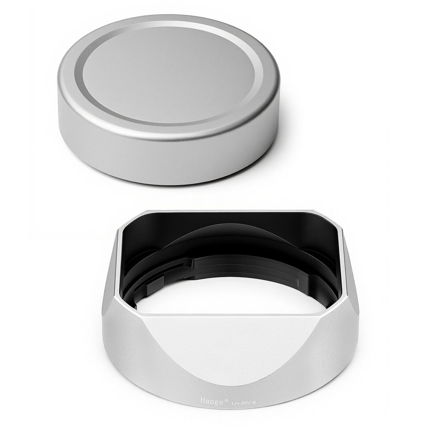 Haoge Metal Square Lens Hood for Fujifilm XF 23mm F2 R WR ，XF 35mm F2 R WR, XC 35mm F2 Lens, With Metal Front Cap Silver