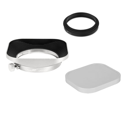 Haoge Silver 39/43/46/49/52mm Square Metal Screw-in Lens Hood for Fujifilm Canon Nikon Sony Leica Voigtlander Zeiss Nikkor Panasonic Pentax Contax Olympus Lens and Other Lens with Filter Thread