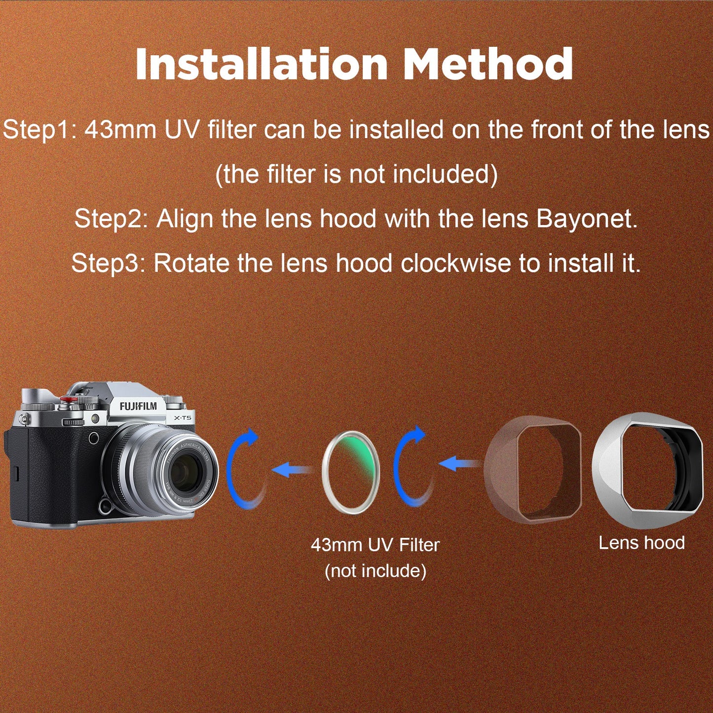 Haoge Metal Square Lens Hood for Fujifilm XF 23mm F2 R WR ，XF 35mm F2 R WR, XC 35mm F2 Lens, With Metal Front Cap Silver