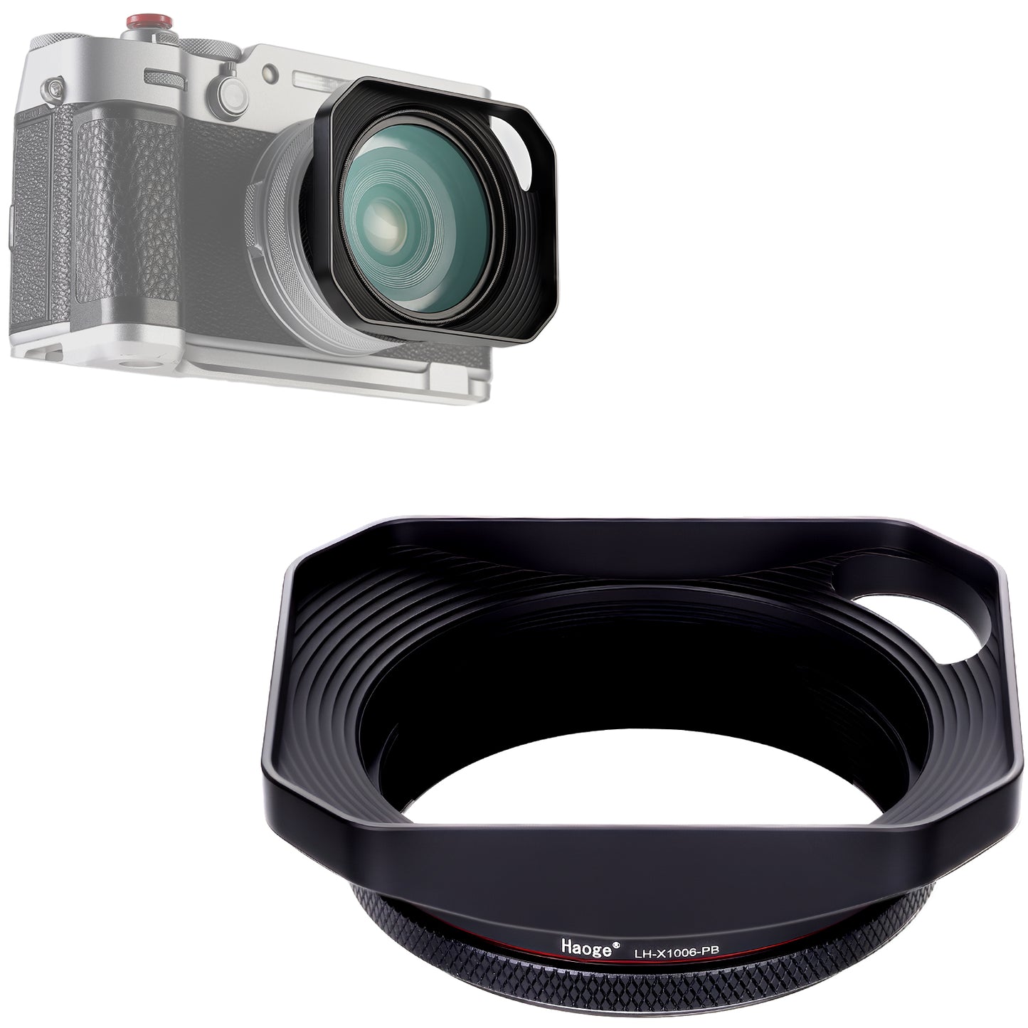 Haoge Square Metal Lens Hood with 49mm Uv Filter Adapter Ring for Fujifilm X100VI Fuji X100V X100F X100T X100S X70 Fuji Photo Camera Accessories Hollow Out Designed Black