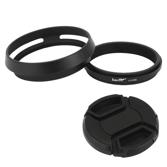 Haoge 3in1 Lens Hood with Adapter Ring with Cap Set for Fujifilm Fuji X100VI Camera Black  LH-X53B