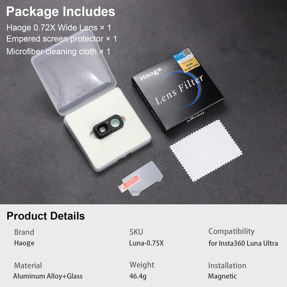 Haoge 0.72X Wide-Angle Lens for Insta360 Luna Ultra,112° FOV Expansion,Gimbal-Safe No Vignetting