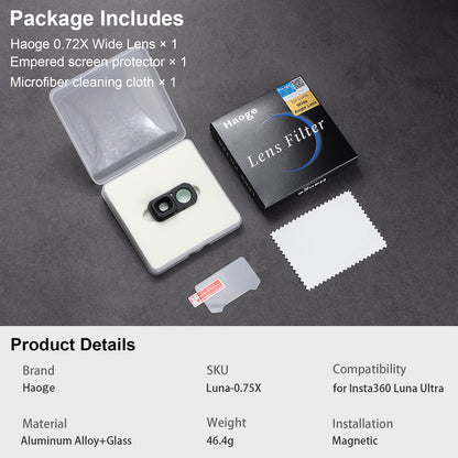 Haoge 0.72X Wide-Angle Lens for Insta360 Luna Ultra,112° FOV Expansion,Gimbal-Safe No Vignetting