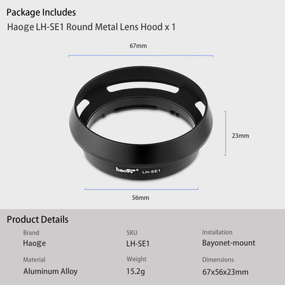 Haoge Round Metal Bayonet Lens Hood Shade for Sony Cyber Shot DSC RX1 RX1R RX1RII RX1RIII Camera and Sony FE 35mm F2.8 ,FE 55mm F1.8 ZA Lens Replaces LHP-1