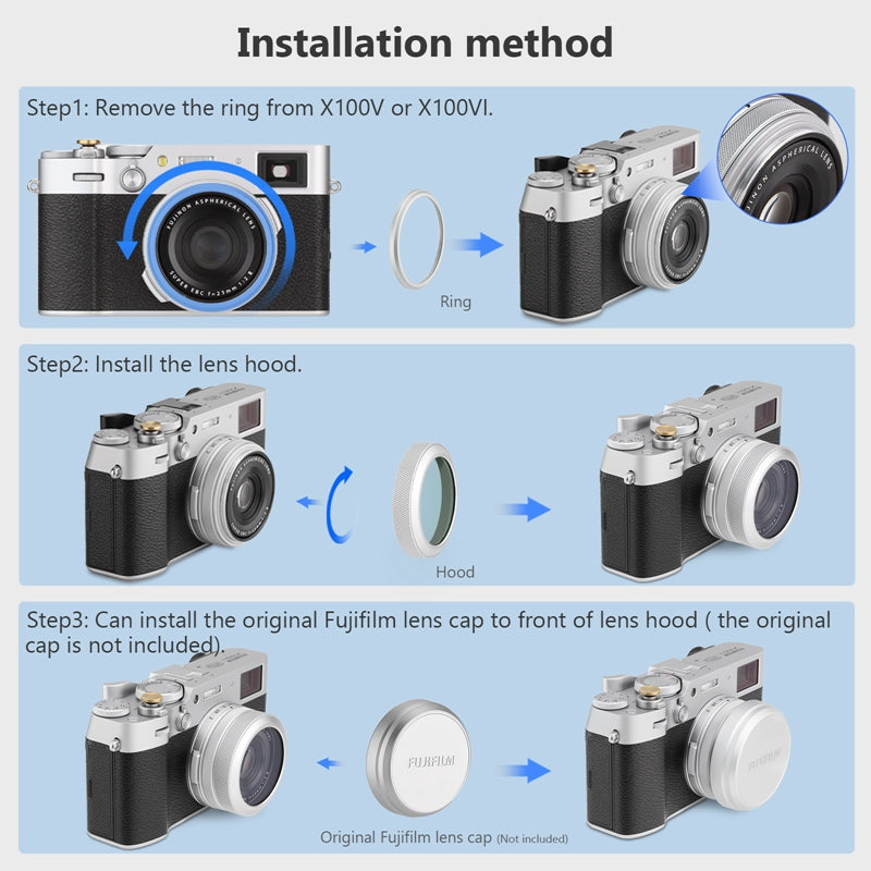 Haoge MC UV Camera Lens Protection Filter for Fujifilm X100VI Fuji X100V Camera Accessory with integrated adapter ring Silver LUV-XVIS-Multi Waterproof Nano Coated HD Optical Glass