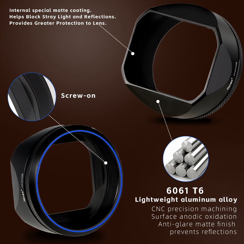 Haoge Square Metal Lens Hood with 49mm UV Filter Adapter Ring for Fujifilm X100VI Fuji X100V X100F X100T X100S X70 Camera Black LH-XVI100B