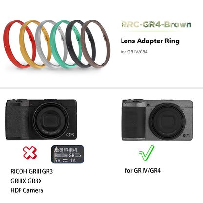 Haoge RRC-GR4-Brown Metal Decorate Ring Cap for RICOH GR IV Camera replaces GN-3