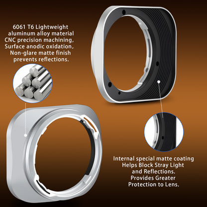 Haoge LH-X35S Square Metal Lens Hood Shade for Fujifilm Fuji Fujinon XF 35mm F2 ,XF 23mm f2 R WR and XC35mm F2 lens Silver