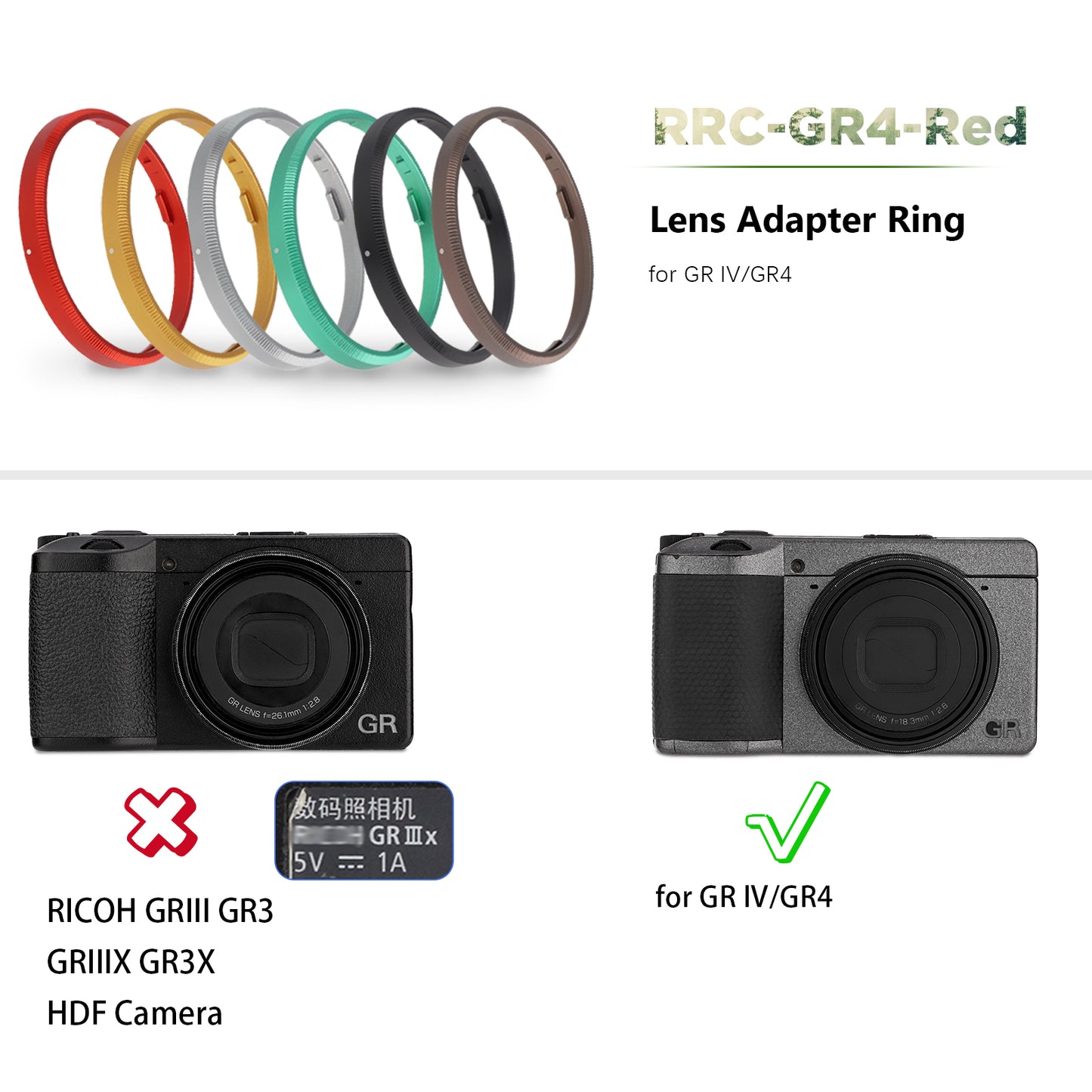 Haoge RRC-GR4-Red Metal Decorate Ring Cap for RICOH GR IV Camera replaces GN-3
