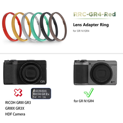 Haoge RRC-GR4-Red Metal Decorate Ring Cap for RICOH GR IV Camera replaces GN-3