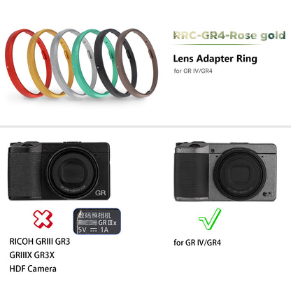 Haoge RRC-GR4-Rose gold Metal Decorate Ring Cap for RICOH GR IV Camera replaces GN-3