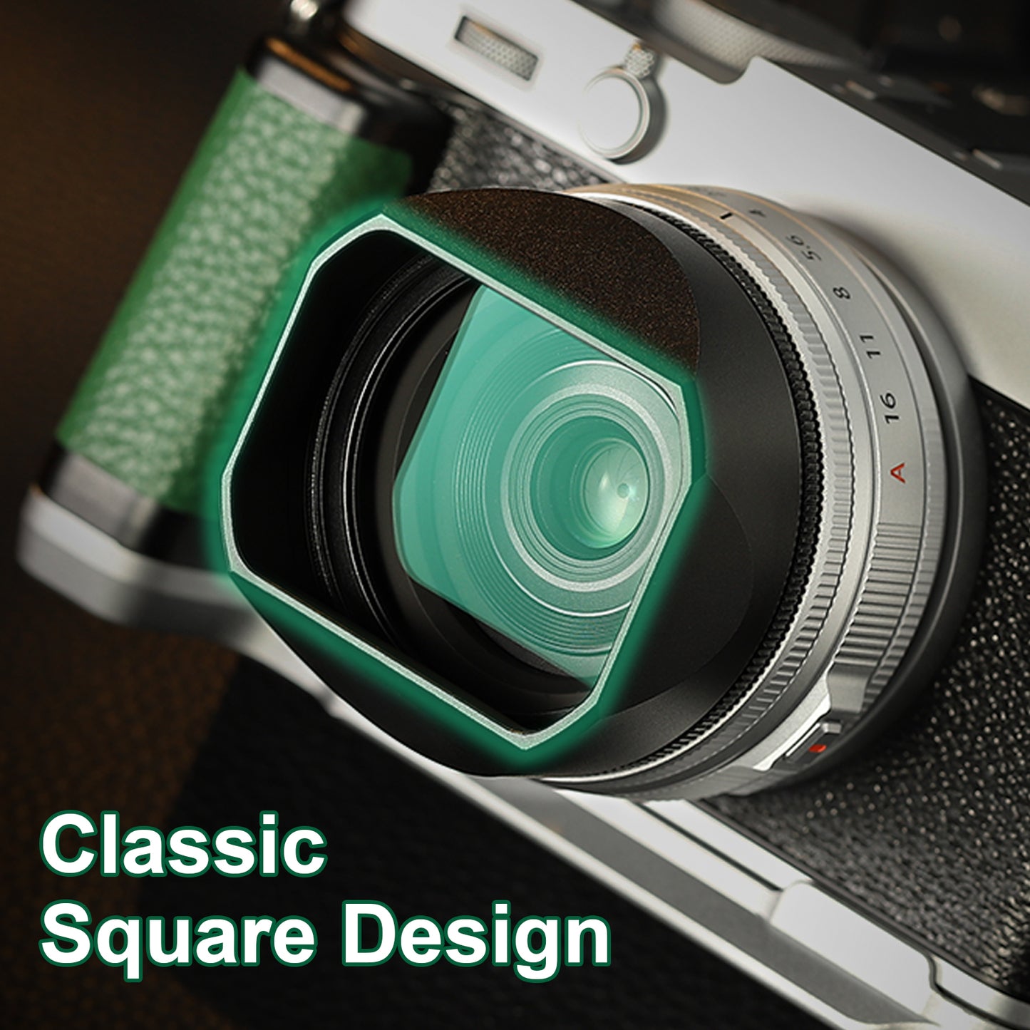 Haoge Metal Squaret Lens Hood for Fujifilm X-E5 & XF 23mm f2.8 set Fujinon XF27mmF2.8 R WR Lense 39mm Screw-in Hood Black,With Metal Cap, on XE5 Camera Body Kit