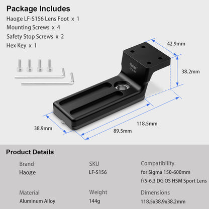 Haoge LF-S156 Replacement Lens Foot for Sigma 150-600 f/5-6.3 DG OS HSM Sport Lens,500mm F4 DG HSM,60-600mm F4.5-6.3 DG DN OS,70-200mm F2.8 DG OS HSM Sports Lens fit Arca