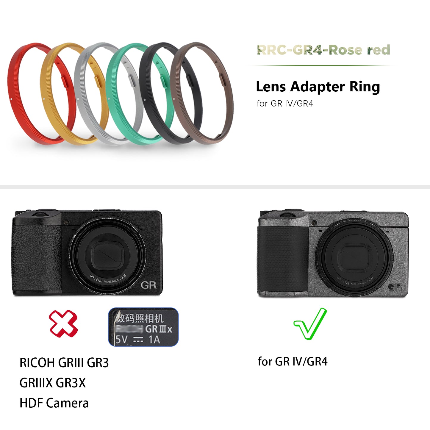Haoge RRC-GR4-Rose red Metal Decorate Ring Cap for RICOH GR IV Camera replaces GN-3