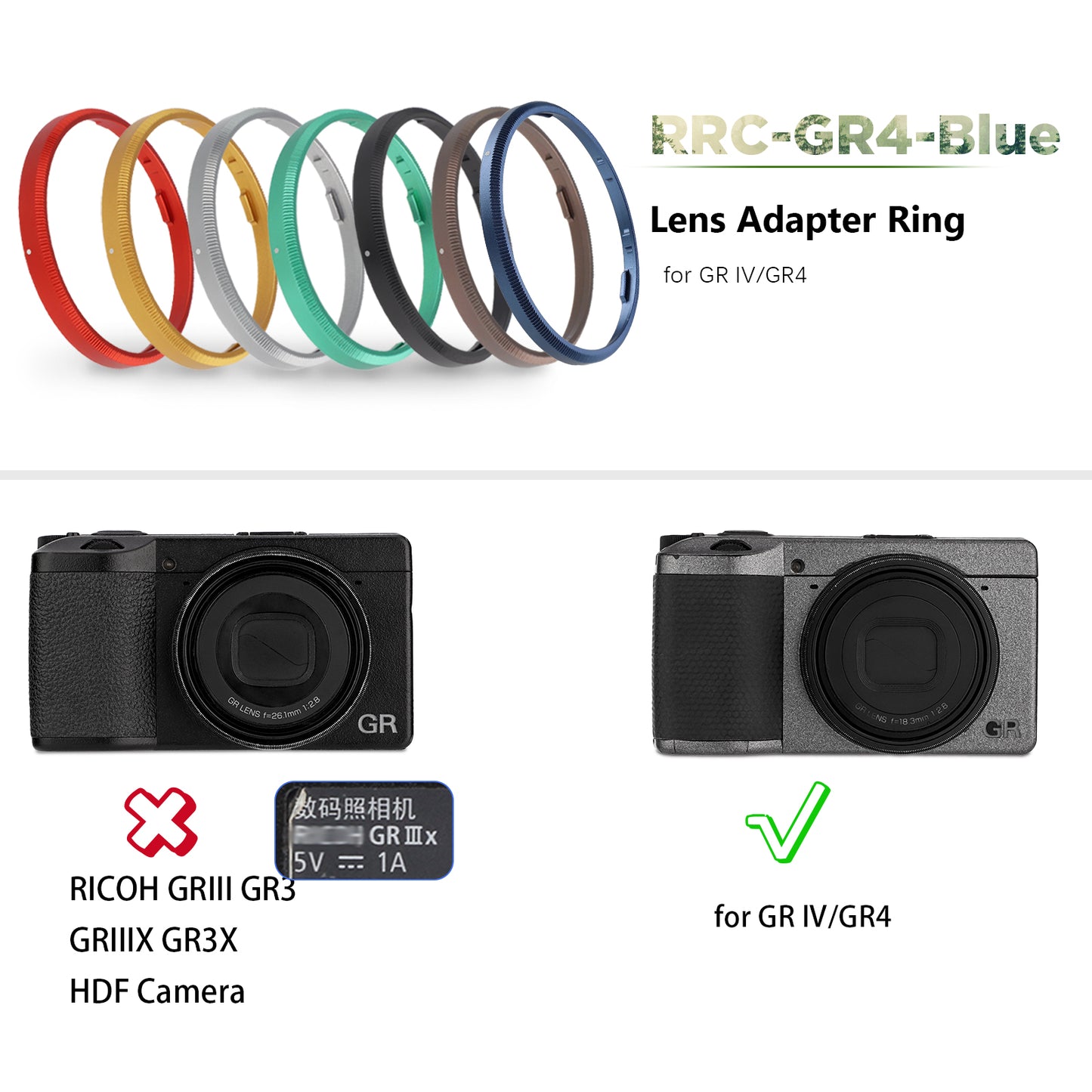 Haoge RRC-GR4-Blue Metal Decorate Ring Cap for RICOH GR IV Camera replaces GN-3