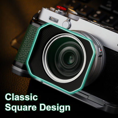 Haoge Squaret Metal Lens Hood  for Fujifilm XF23mm F2.8 on XE5 Cemera Body kit & Fujinon XF27mmF2.8 R WR Lense ,With Metal Cap,39mm Screw-in Hood Silver