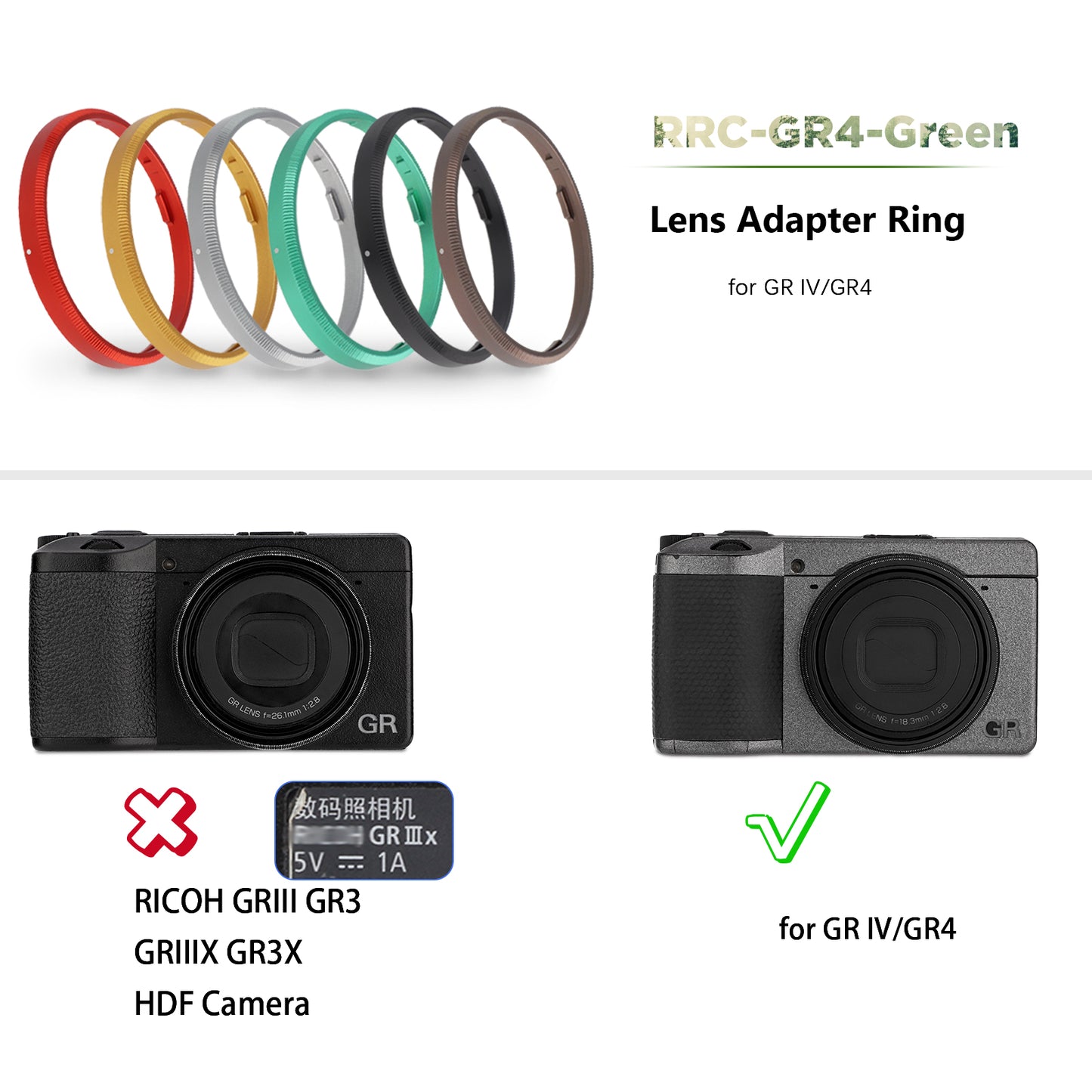 Haoge RRC-GR4-Green Metal Decorate Ring Cap for RICOH GR IV GR4 Camera replaces GN-3