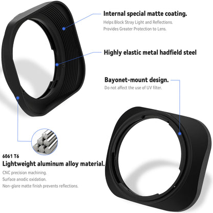 Haoge LH-ZV03 Square Metal Lens Hood for Carl Zeiss Distagon T* 2.8/21 21mm f2.8 ZM, C Biogon T* 4.5/21 21mm f4.5 ZM, 2.8/25 25mm f2.8 ZM, 2.8/28 28mm f2.8 ZM, C Sonnar T* 1.5/50 50mm f1.5 ZM Lens
