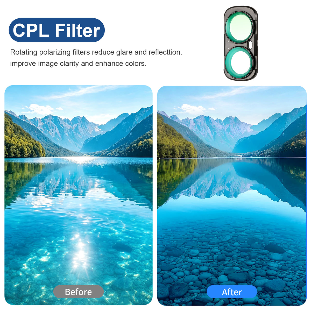 Haoge Magnetic CPL Polarizing Filter for Insta360 Luna Ultra,28-Layer HD Optical Glass,Glare Reduction,Aluminum Alloy Frame