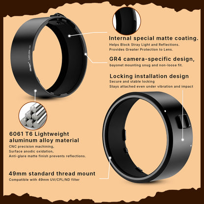 Haoge New 49mm UV CPL ND Filter Adapter Ring for RICOH GR4 GR IV HDF GR IV Monochrome Digital Compact Camera Lens for GT-2 GW4 Wide Conversion Lens replaces GA-3