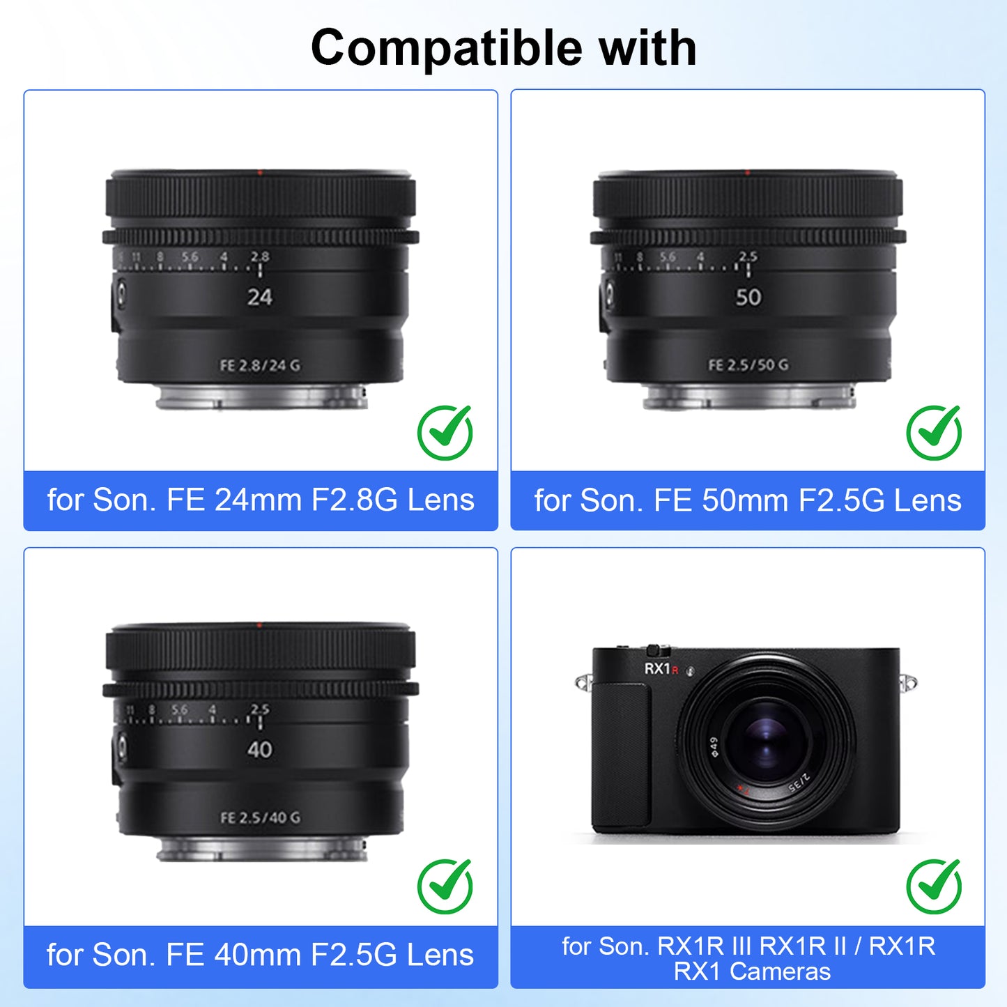 Haoge Metal Square Lens Hood for Sony RX1R3/RX1M2/RX1 FE 40mm F2.5 G FE 50mm F2.5 G FE24mm F2.8 G Lens Shade on A7CII A7CR A7R4 Camera Bayonet  Mount With Cap