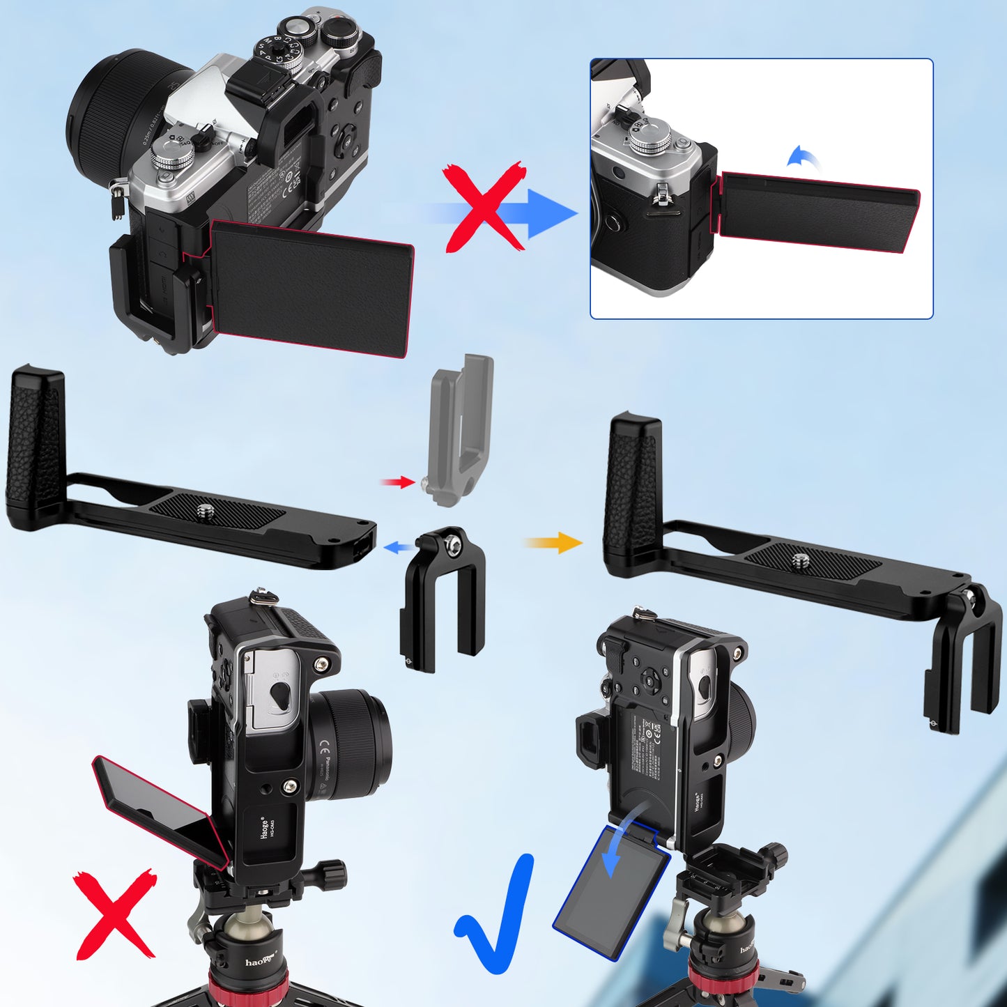 Haoge Camera Bracket Holder Hand Grip for OM SYSTEM OM-3 Camera fit Arca Swiss Kirk RRS Benro Quick Release Plate Silver HG-OM3-S