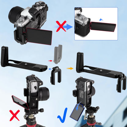 Haoge Camera Bracket Holder Hand Grip for OM SYSTEM OM-3 Camera fit Arca Swiss Kirk RRS Benro Quick Release Plate Silver HG-OM3-S