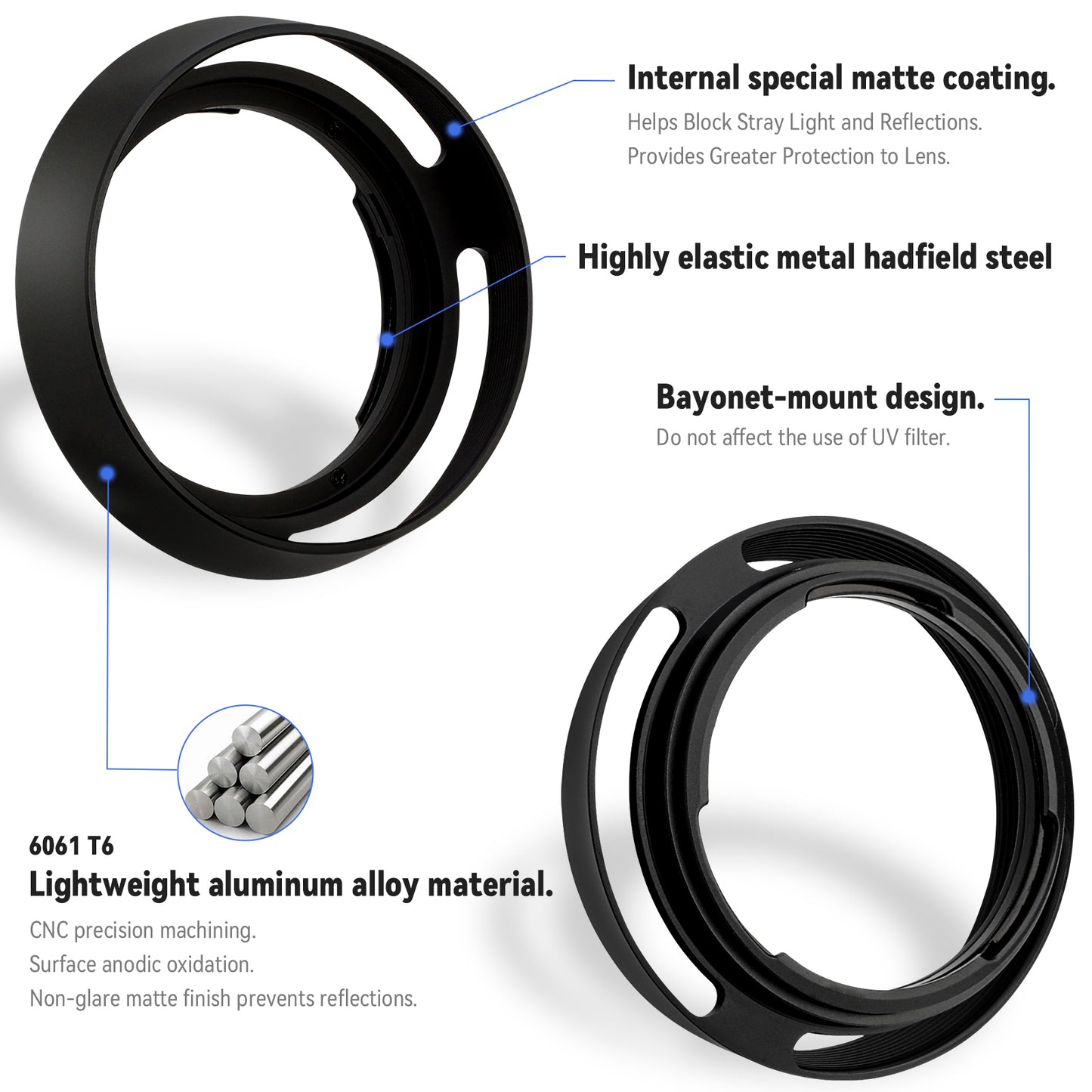 Haoge LH-ZV09 Round Metal Lens Hood for Carl Zeiss C Biogon T* 2.8/28 28mm f2.8 ZM, C Sonnar T* 1.5/50 50mm f1.5 ZM Lens