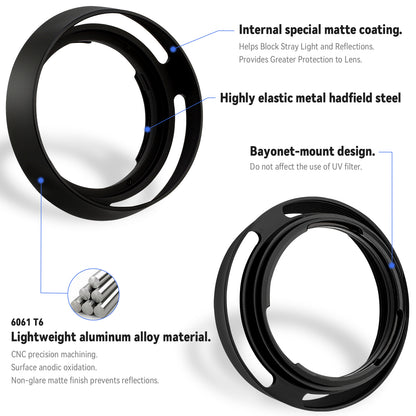 Haoge LH-ZV09 Round Metal Lens Hood for Carl Zeiss C Biogon T* 2.8/28 28mm f2.8 ZM, C Sonnar T* 1.5/50 50mm f1.5 ZM Lens