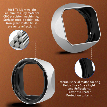 Haoge Metal Square Lens Hood for Fujifilm XF 23mm F2 R WR ，XF 35mm F2 R WR, XC 35mm F2 Lens, With Metal Front Cap Silver