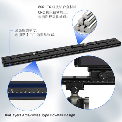 Haoge HQR-400 400mm Multi-purpose Dual Dovetail Long Quick Release Extender Rail Sliding Plate for Camera Tripod Ballhead Clamp fit Benro Arca Swiss Sunwayfoto